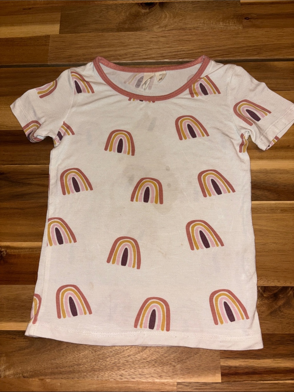 Kyte BABY bamboo White Tee with Pink and Mustard Rainbow Print